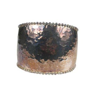 Hammered Wide Cuff Bracelet Ball Bead Pale Goldtone Animal Print TARNISH